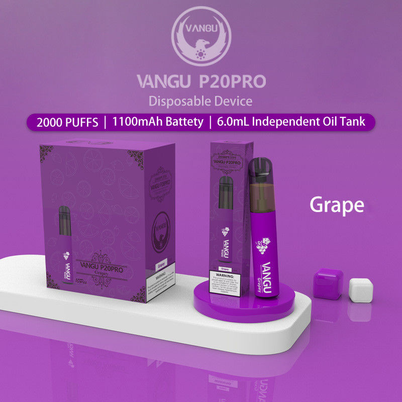 2000 Puffs 12W Flavored CBD Vape Cartridge Grape Ice 6.0ml Mesh Coil